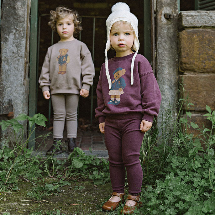 Washed Brown Varsity Bear Sweatshirt Set