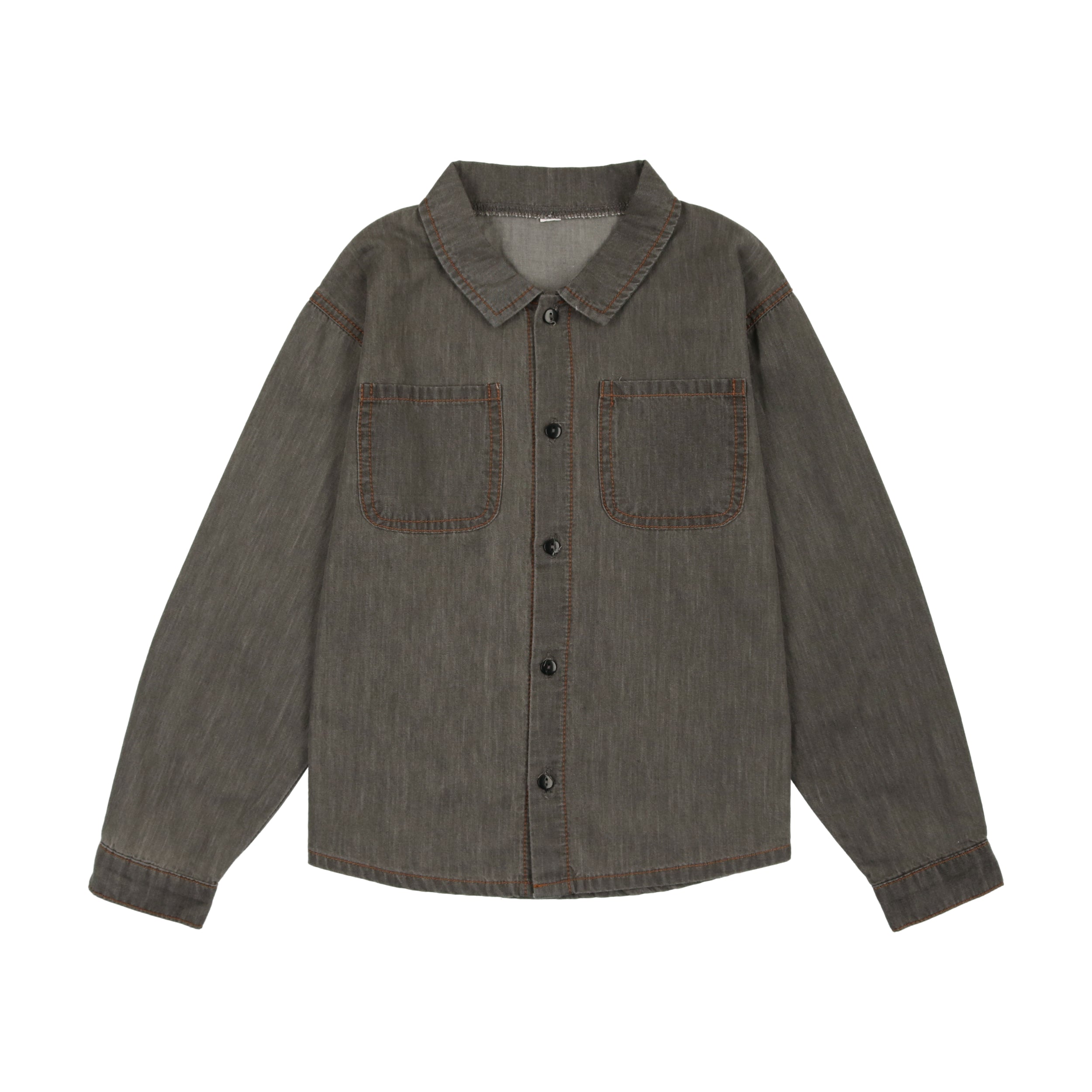 Grey Wash Denim Tencel Button Down Shirt