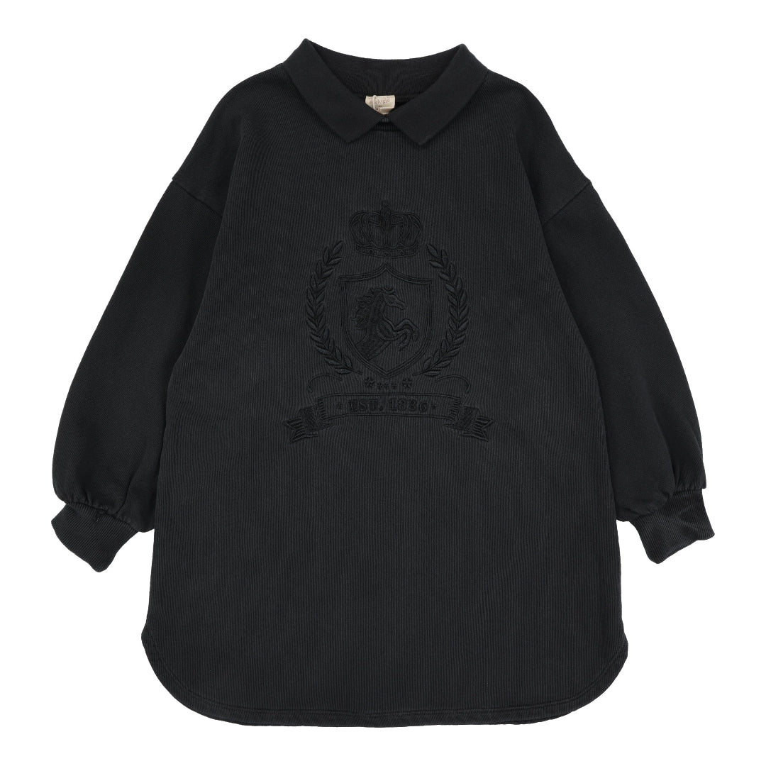 Black Wash Emblem Sweatshirt Dress