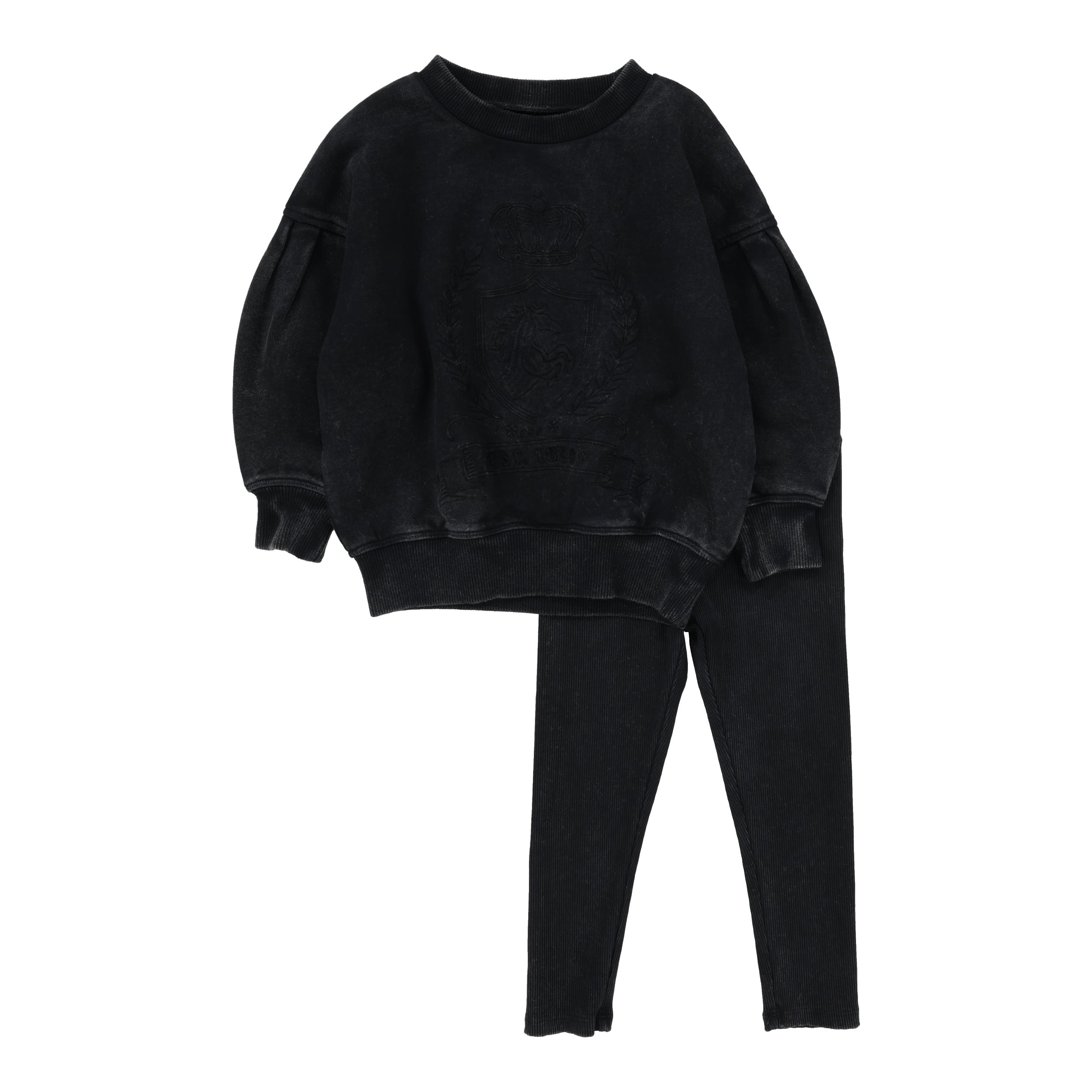 Black Wash Emblem Sweatshirt Set