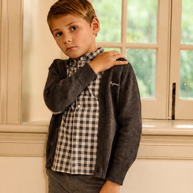 Grey Boy's Contrast Patch Cardigan