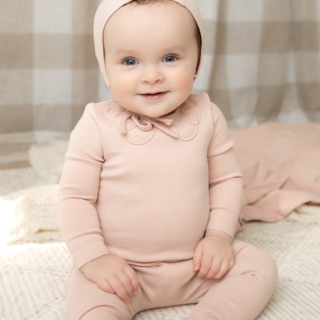 Rose Embossed Collar Footie/Bonnet