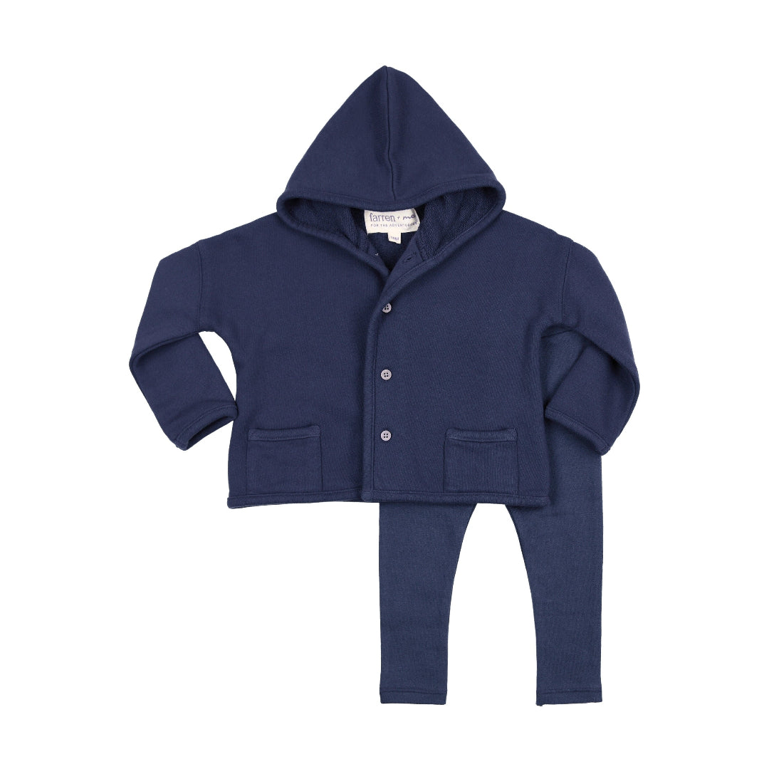 Washed Blue Hooded Cardigan Set