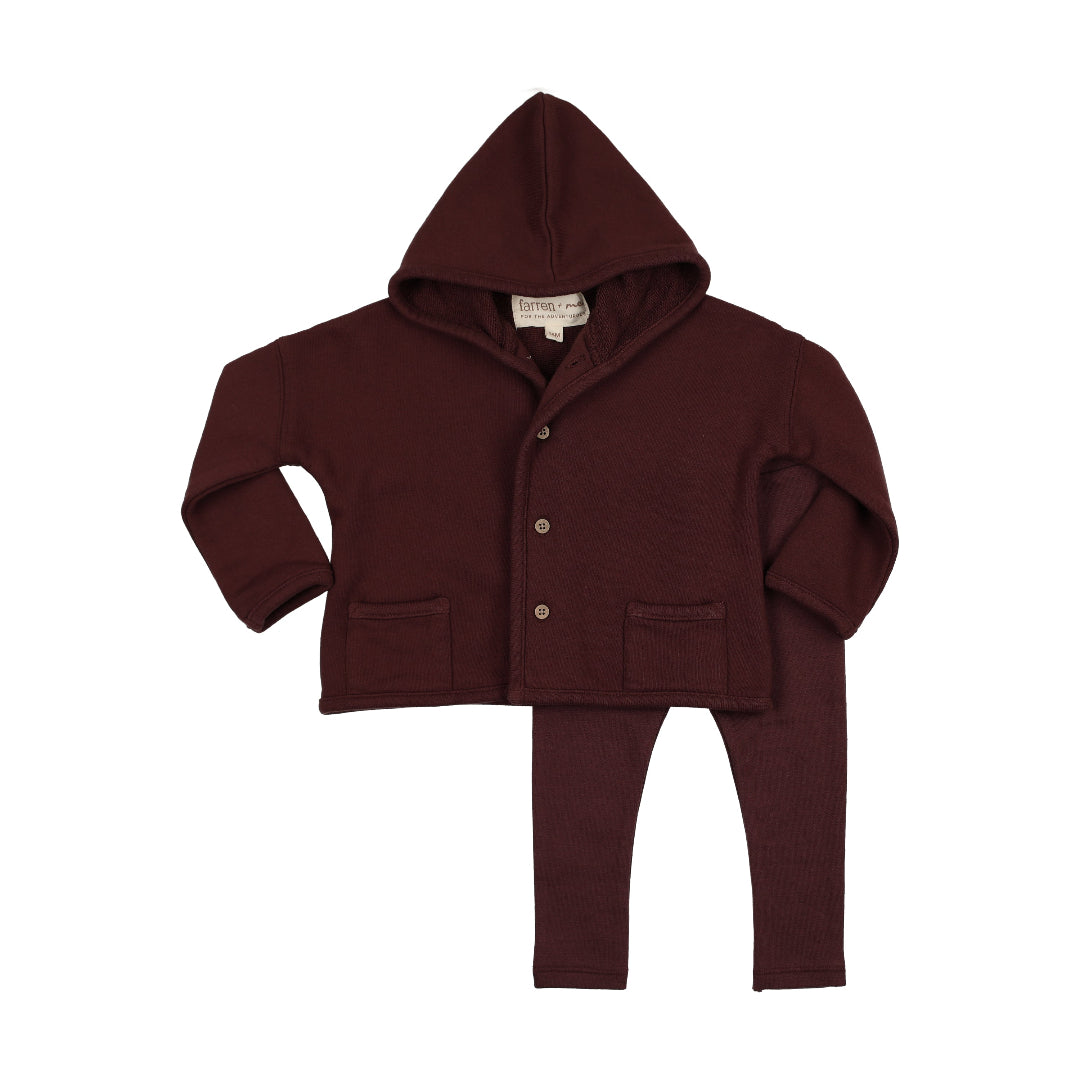 Washed Burgundy Hooded Cardigan Set