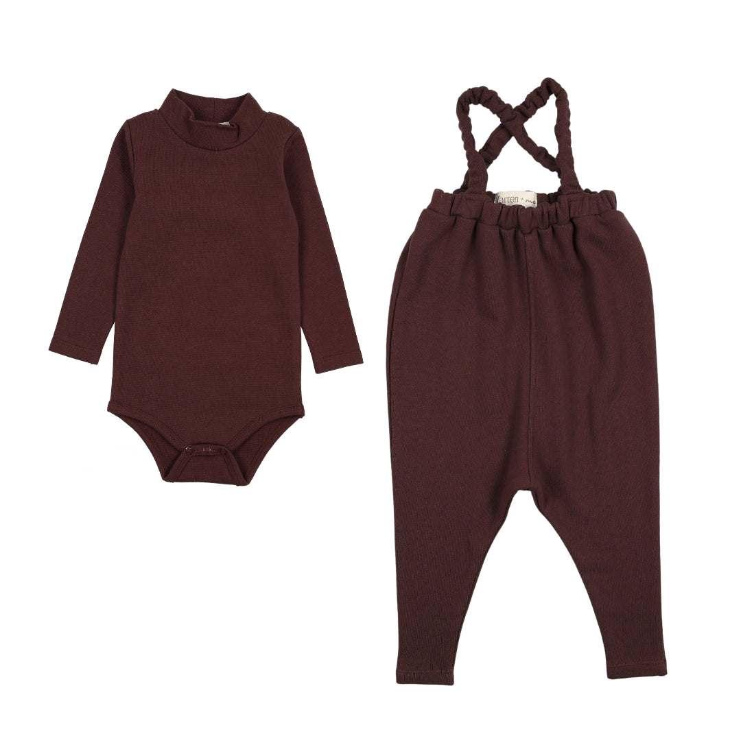 Washed Burgundy French Terry Overall + Mockneck Onesie Set