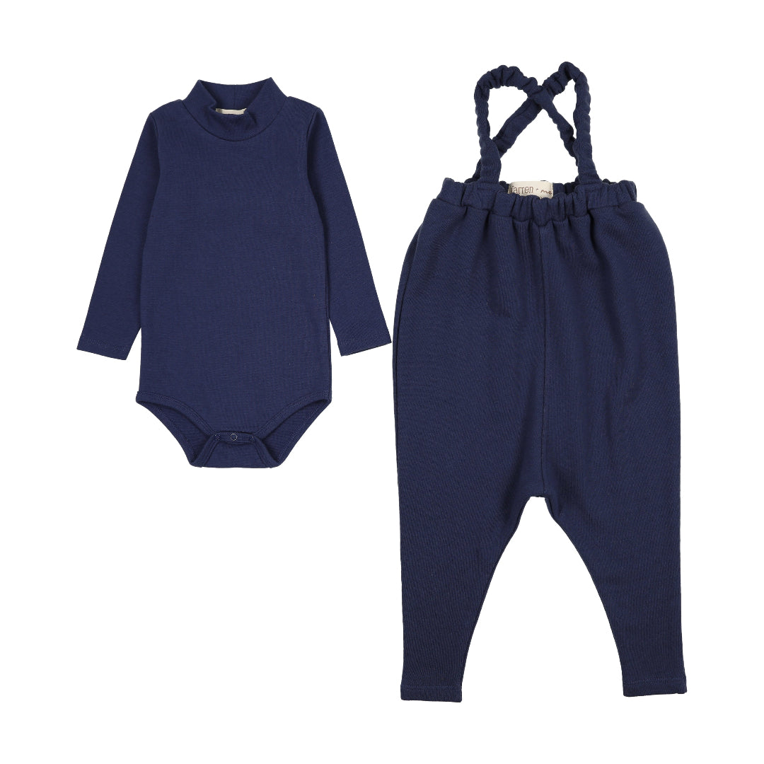 Washed Blue French Terry Overall + Mockneck Onesie Set
