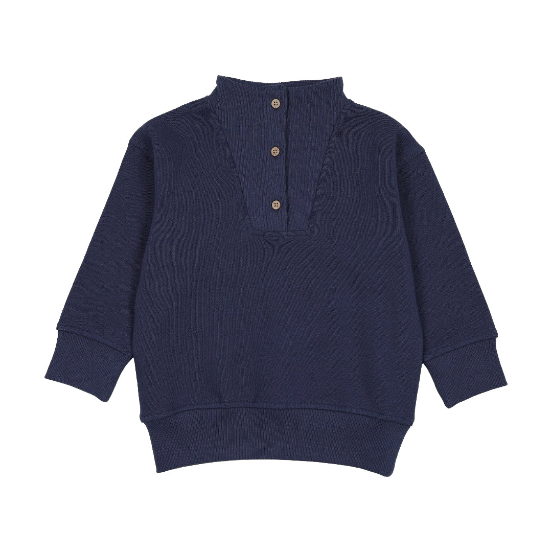 Washed Blue Buttoned Neck Sweatshirt