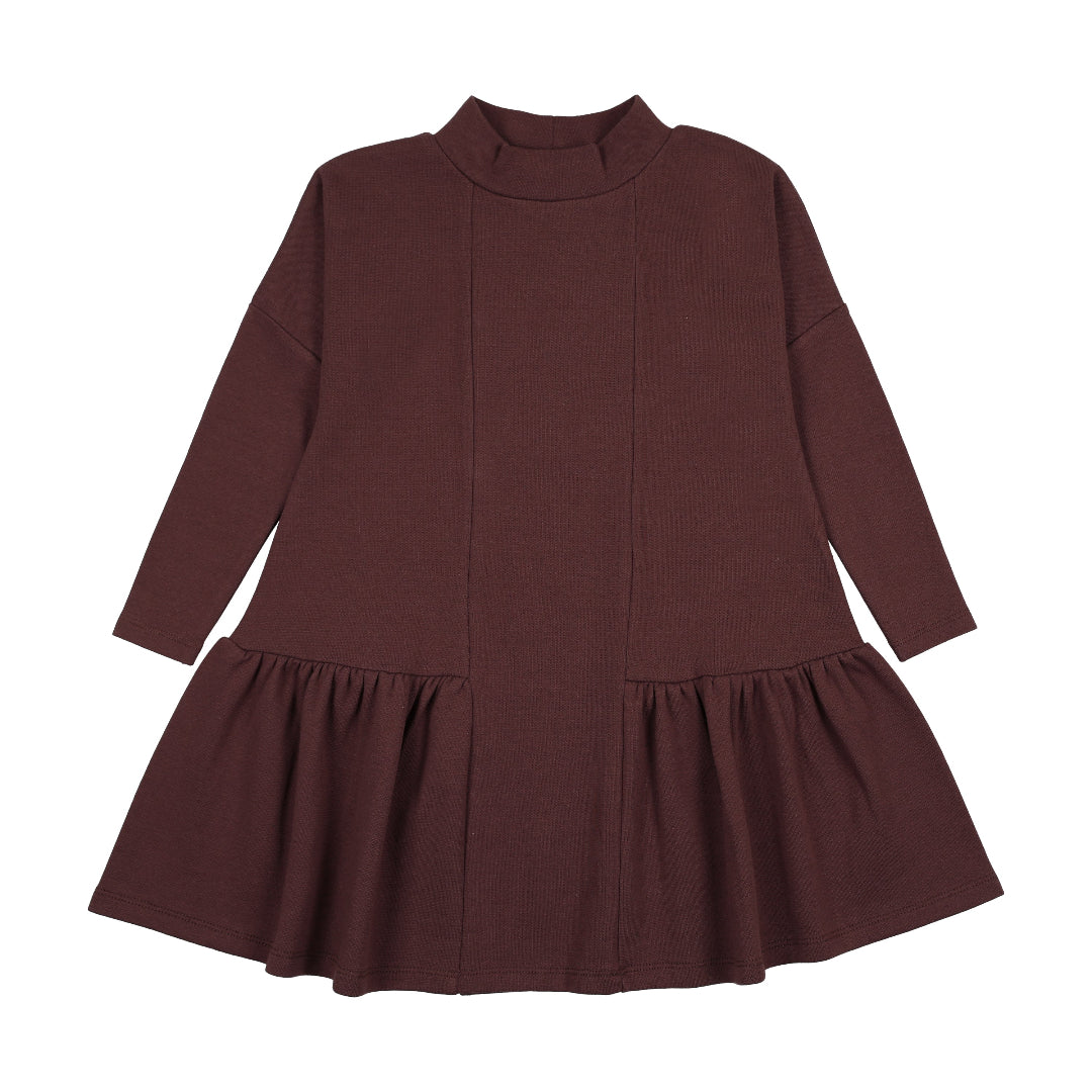 Washed Burgundy Low Waisted Mockneck Dress