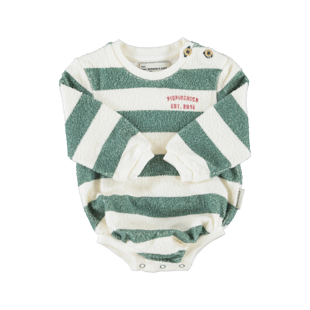 Ecru & Green w/ Stripes Long Sleeve Romper