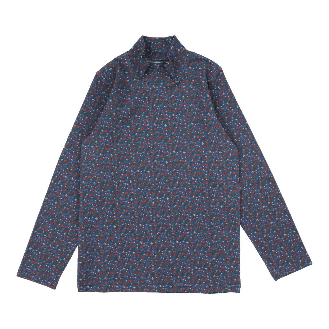 Off Blue Floral Printed Mockneck