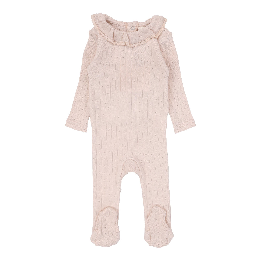 Petal Ruffle Fine Pointelle Collar Footie