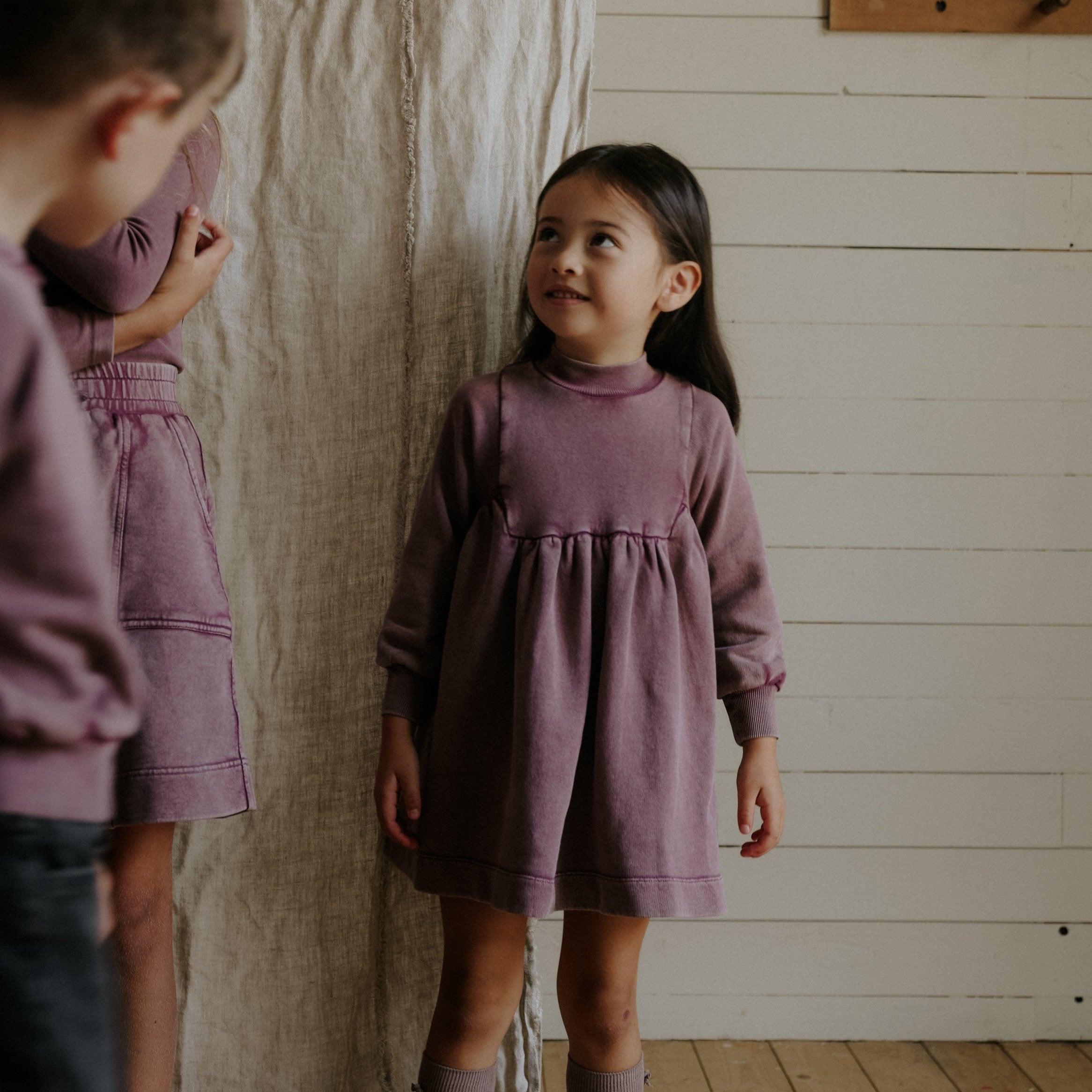 Washed Purple Turtleneck Bib Dress