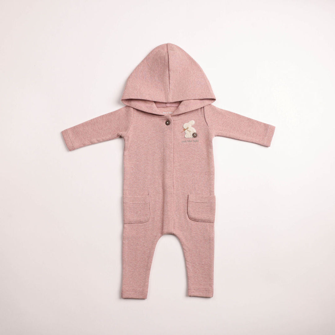 Deep Mauve Fuzzy Bunny Hooded Romper