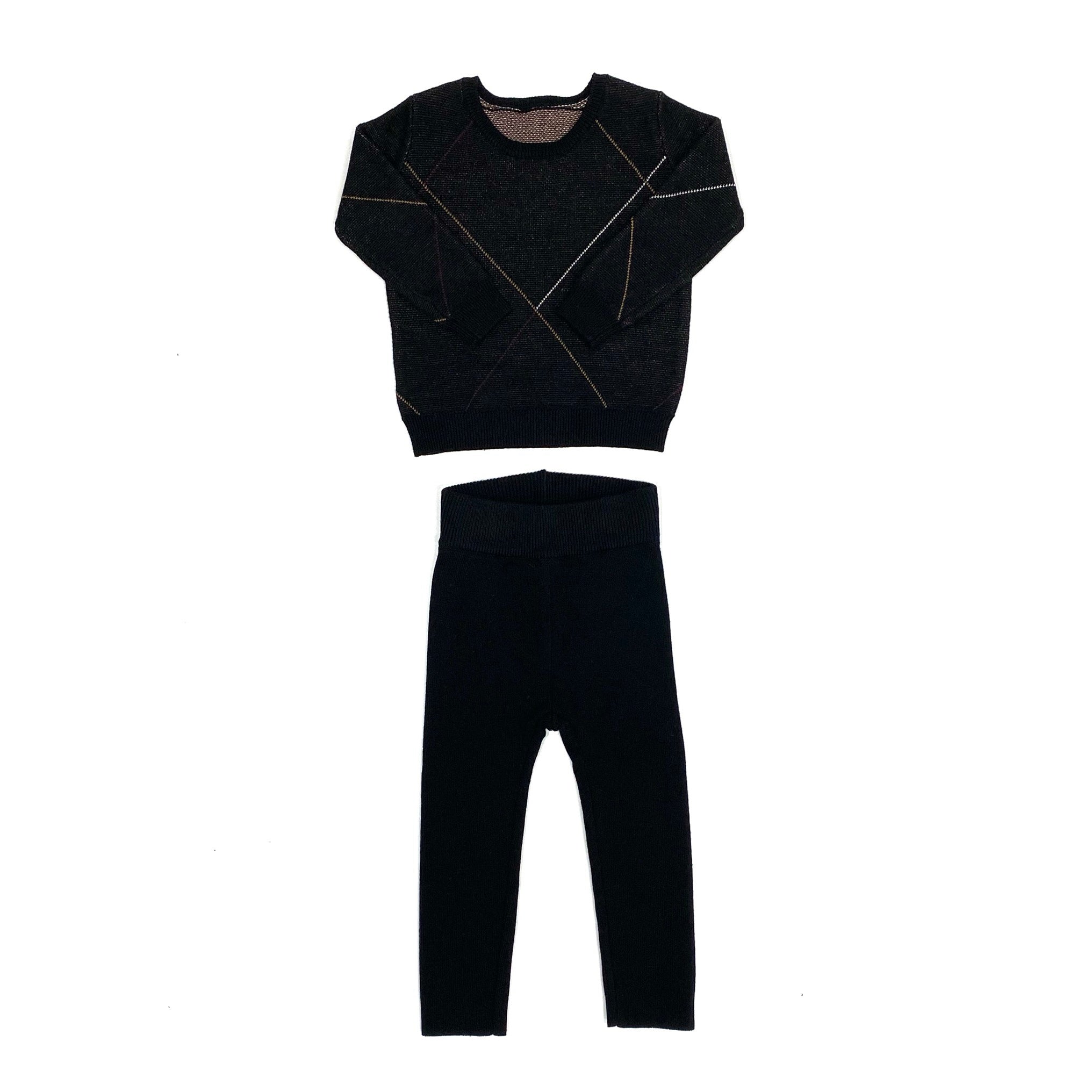 Black Diagonal Stripe Sweater Set