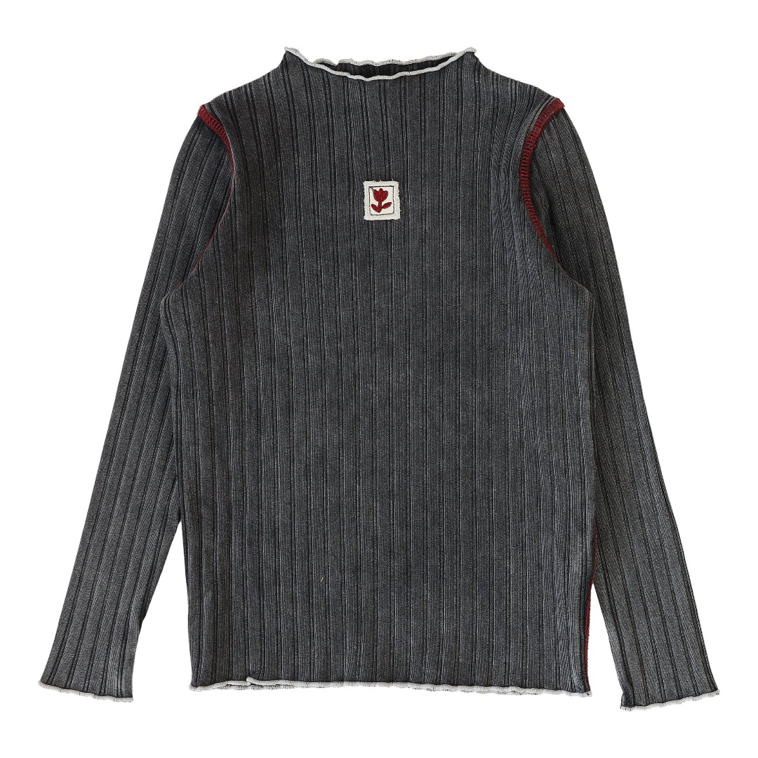 Black Wash Contrast Funnel Neck