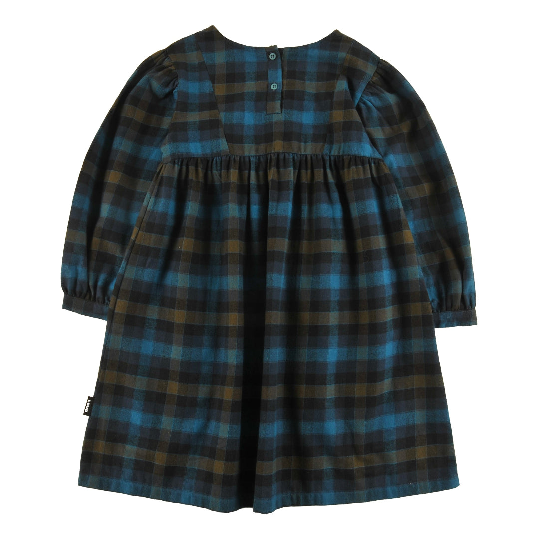 Check Dress Puff Sleeve Tulip Pockets