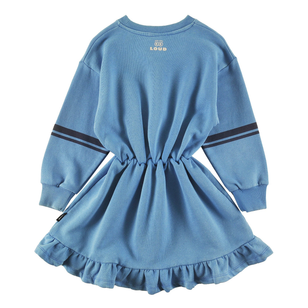 Blue Dress w/ Elastic Waist, Ruffle Bottom
