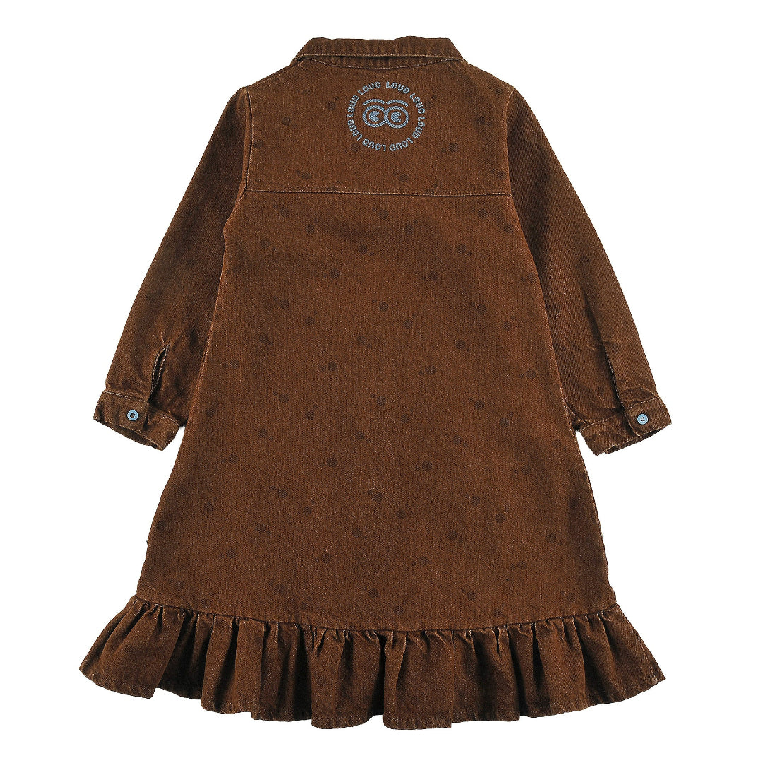 Choco/ Polka Dot Dress, Loose Fit, Buttoned Front