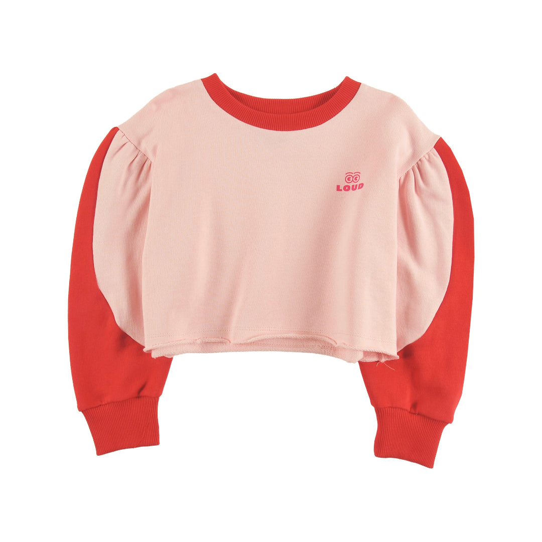 Orchid Pink/ Red Sweatshirt, Crop, Loose Fit