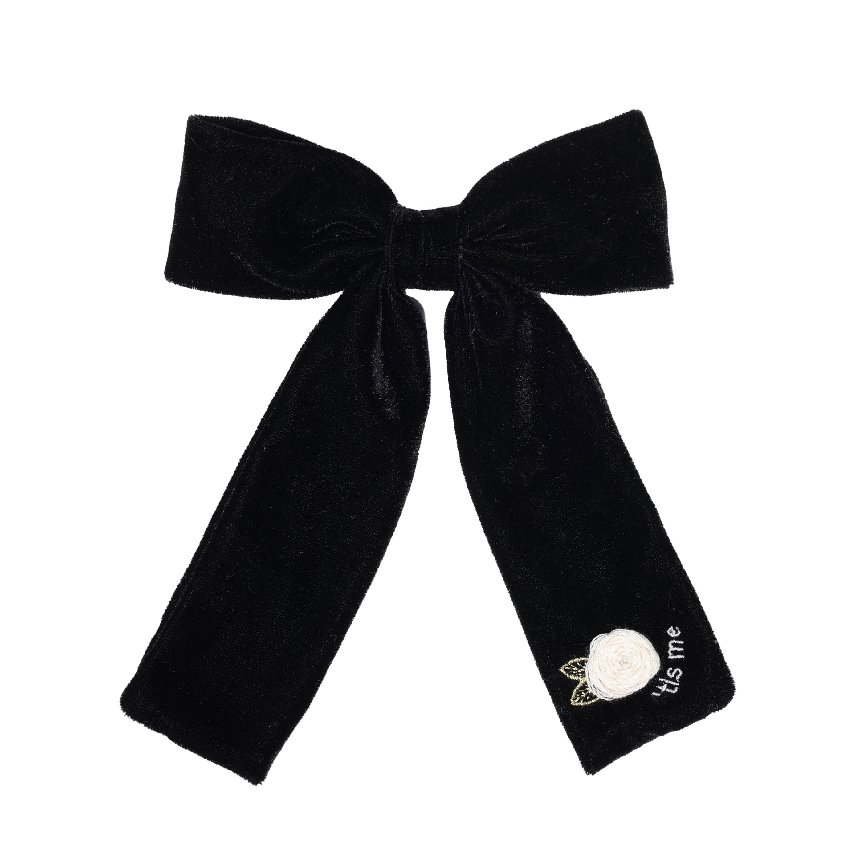 Black Velvet Embroidery Big Bow Clip