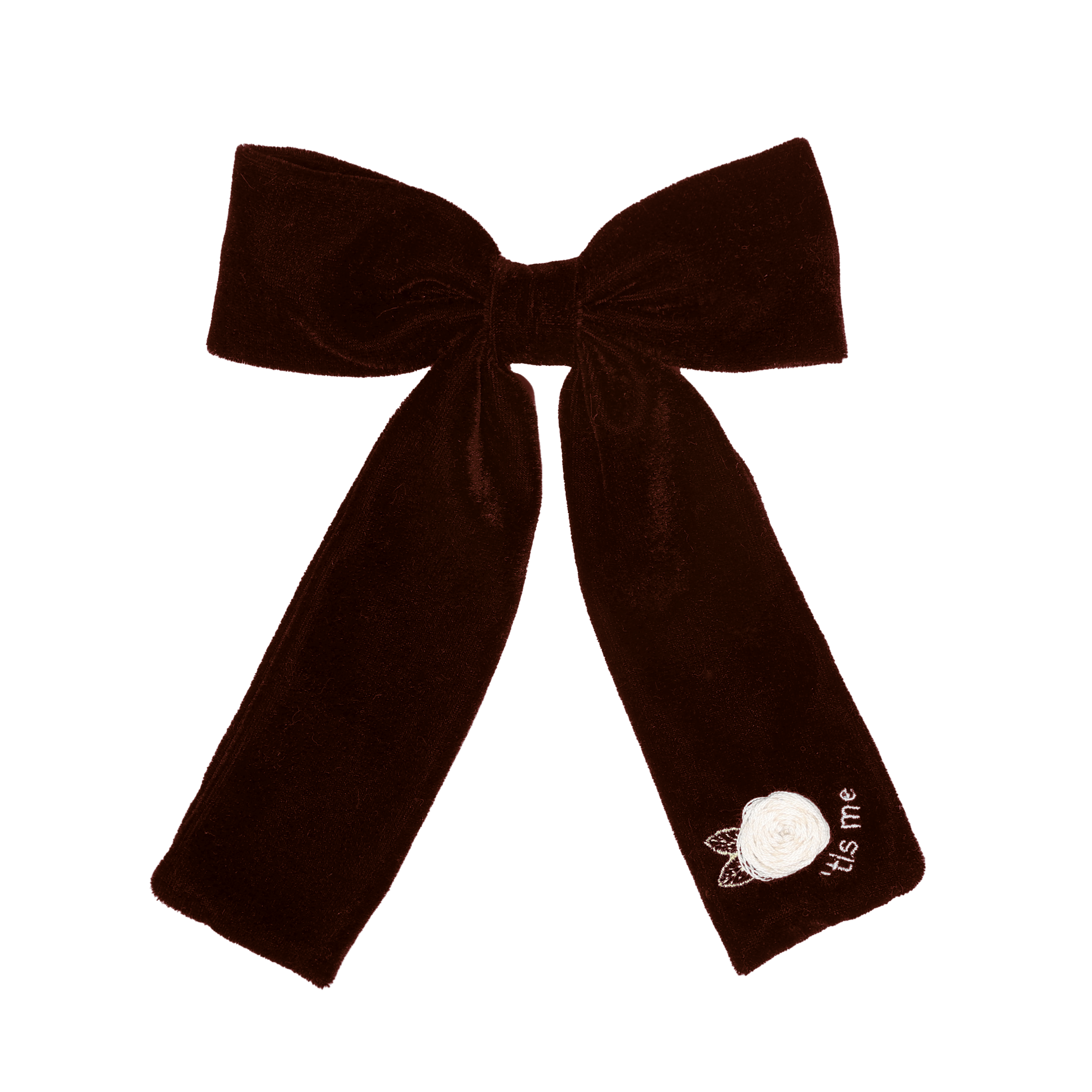 Brown Velvet Embroidery Big Bow Clip