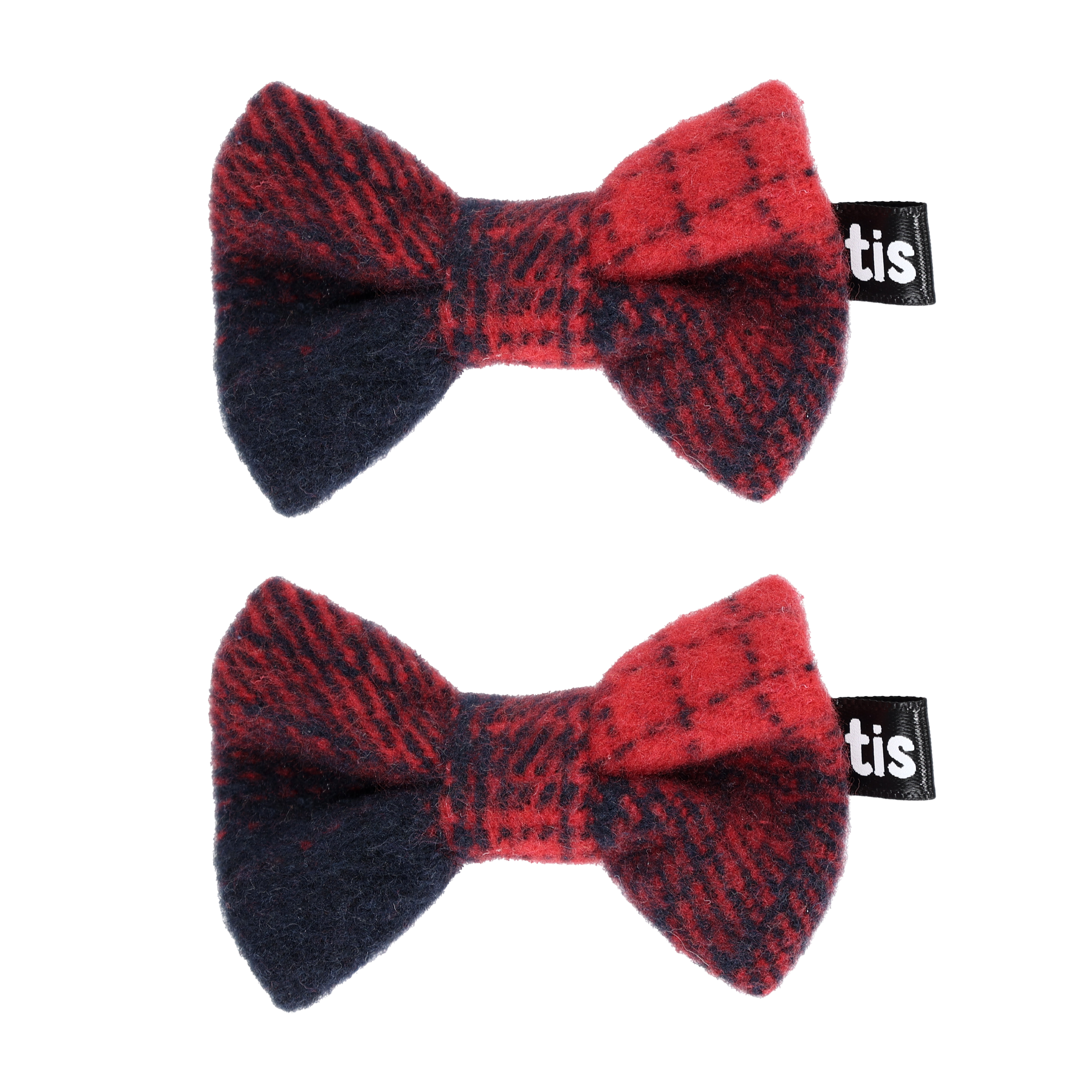 Red/ Navy Plaid Bow Clip Set