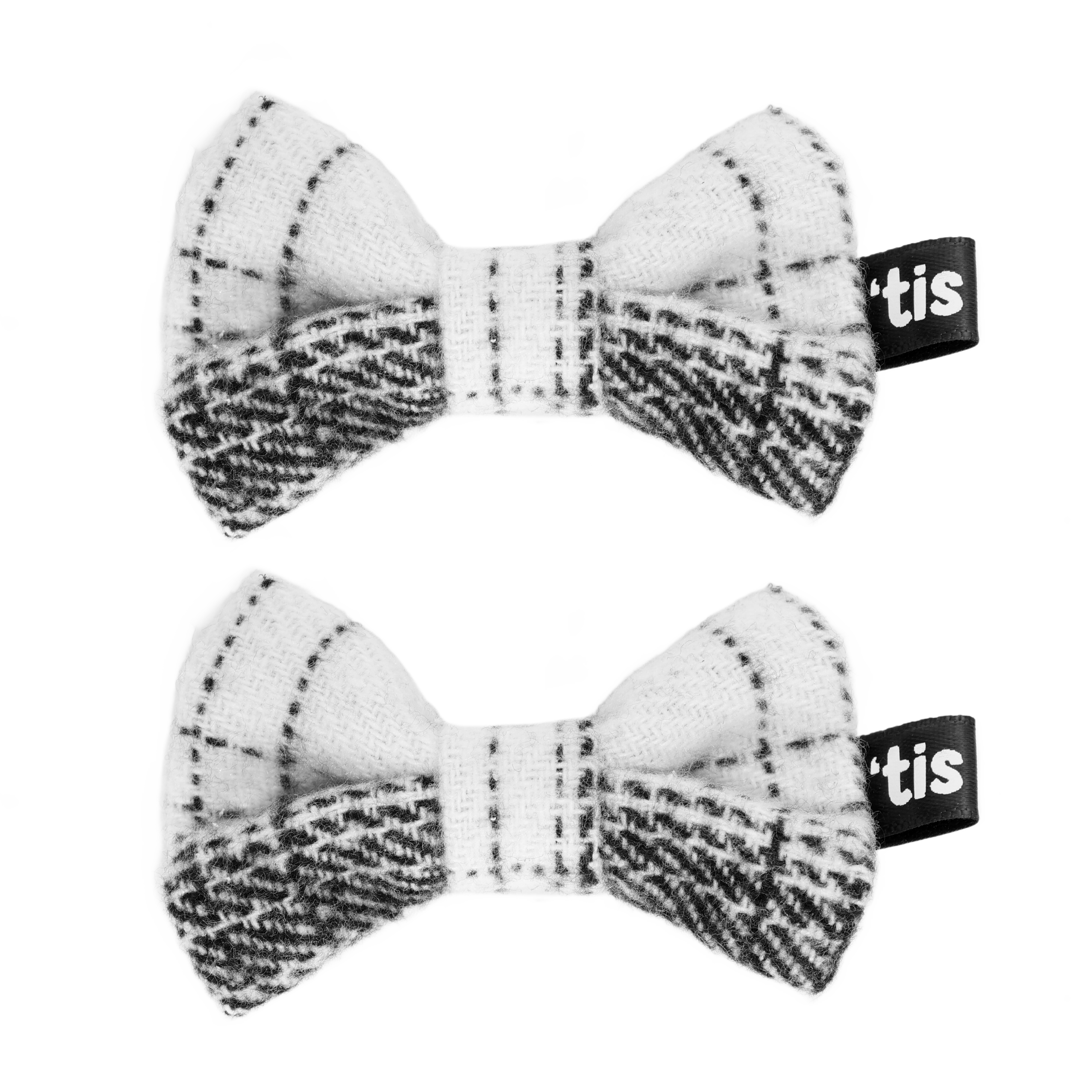 Black/ White Plaid Bow Clip Set