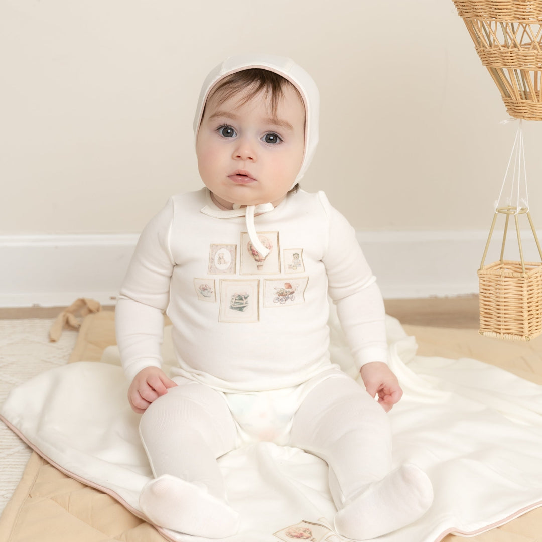 Chalk White Girls Gallery Footie/Bonnet