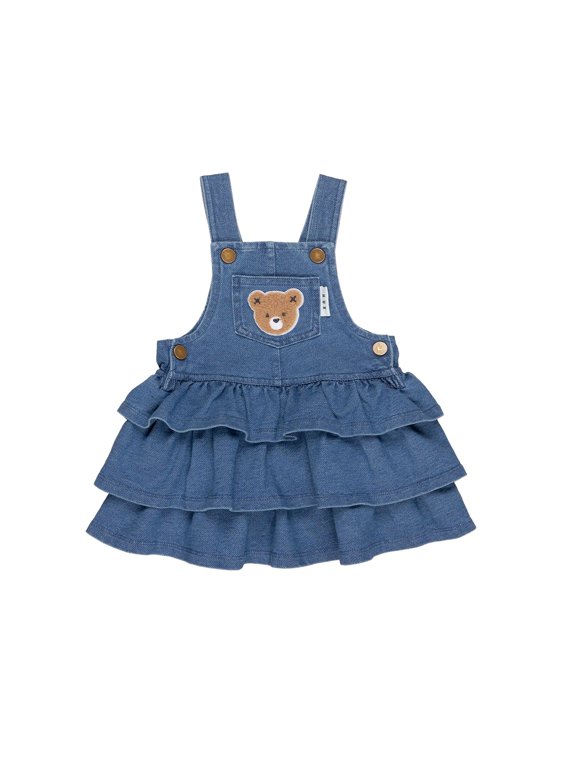 Denim Blue Knit Hux Bear Frill Overall Dress