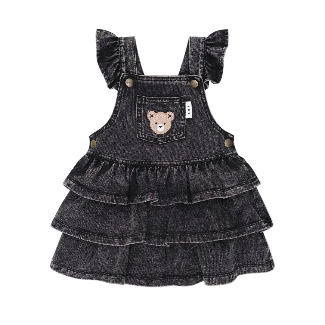 Black Knit Denim Frill Pinafore
