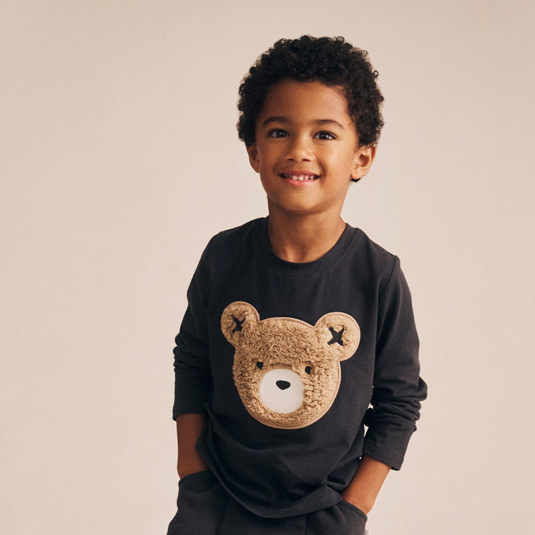 Soft Black Furry Huxbear Longsleeve Top