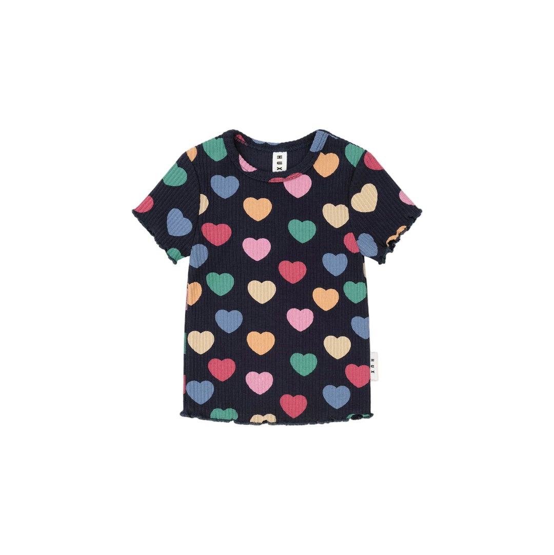 Navy Multi Hearts Rib Tee