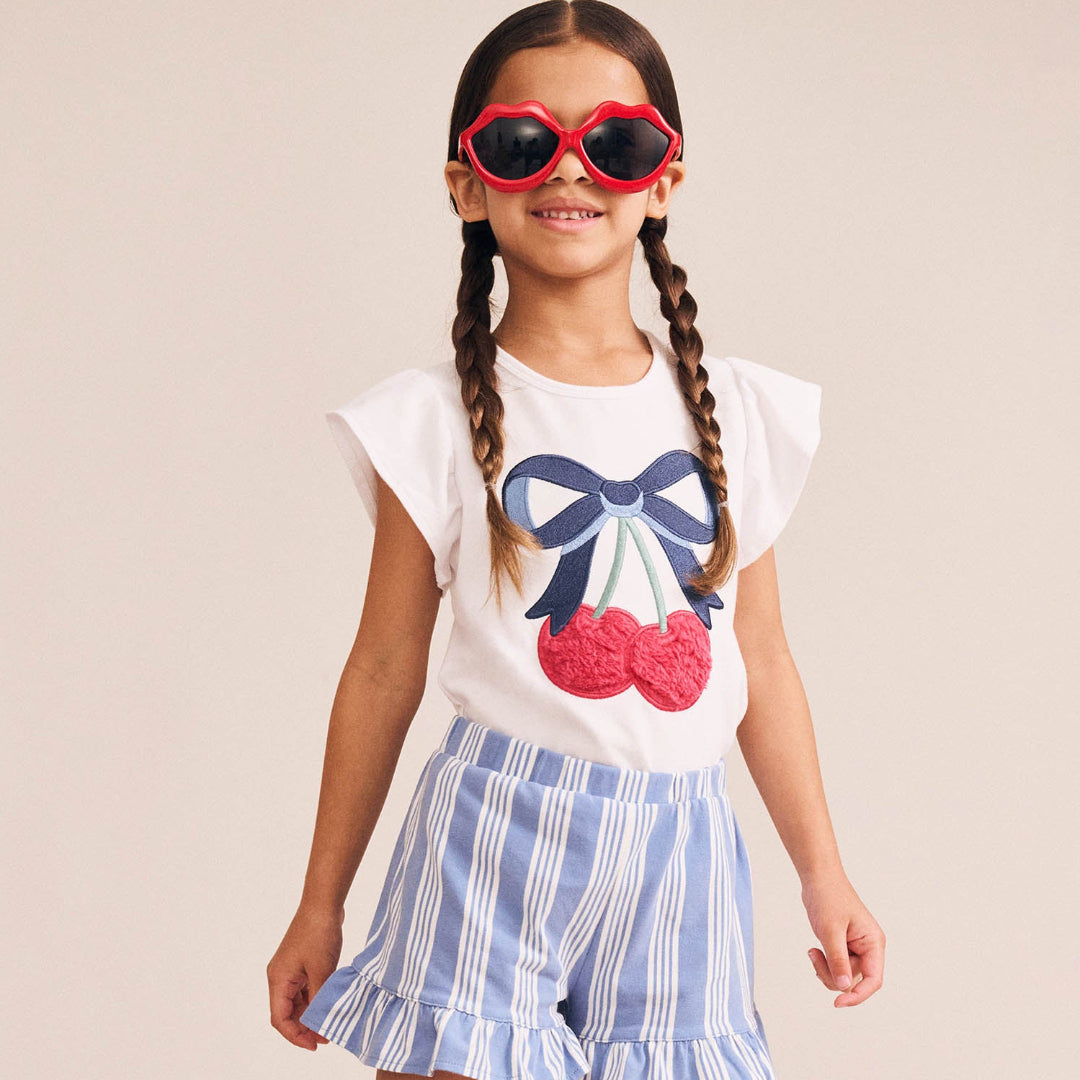 Cherry Bow Frill Sleeve Tee