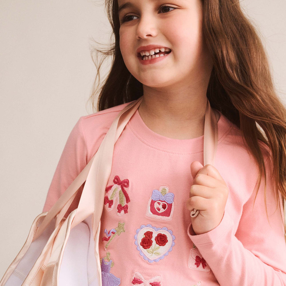 Vintage Pink Ballerina Hux Embroidered Tee