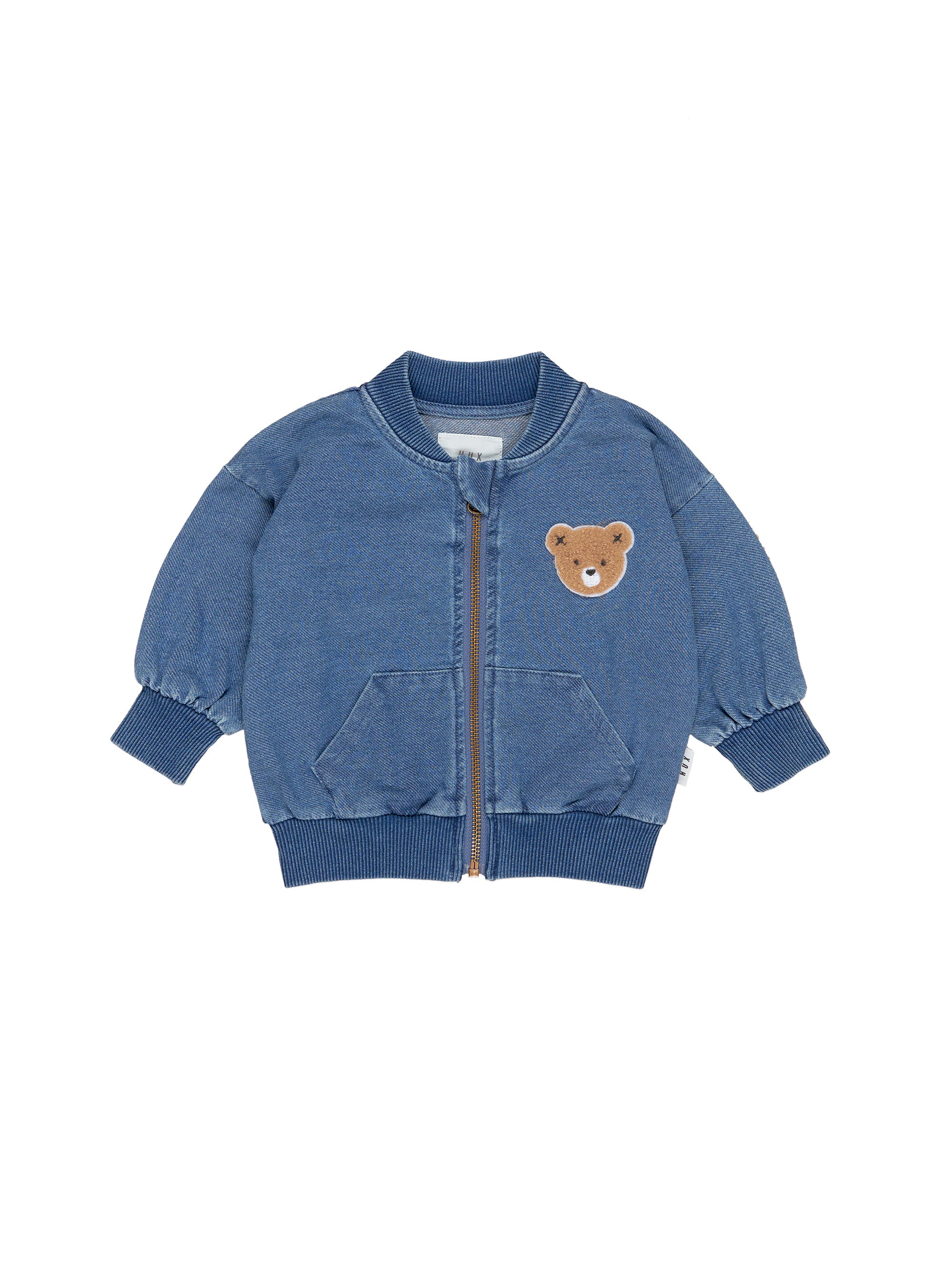 Blue Denim Knit Hux Bear Bomber Jacket