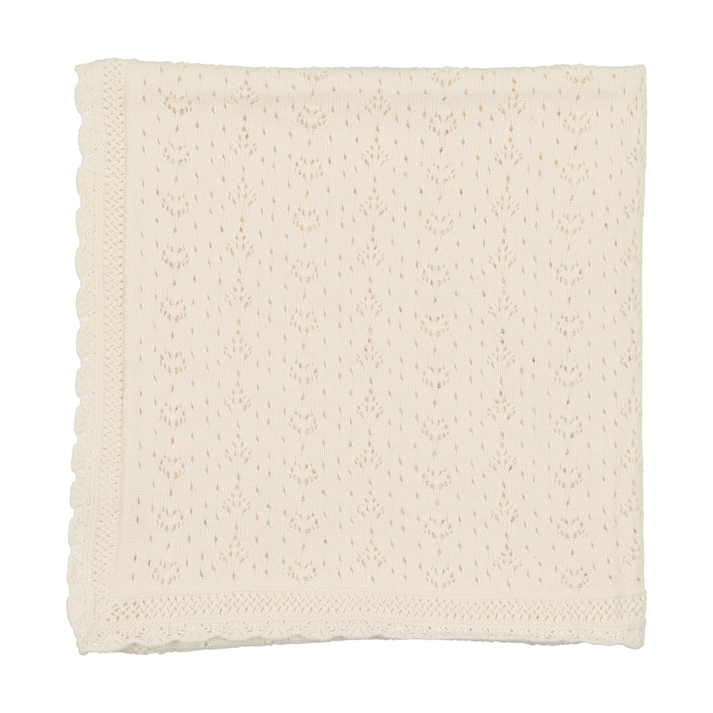 Cream Heart Open Knit Blanket