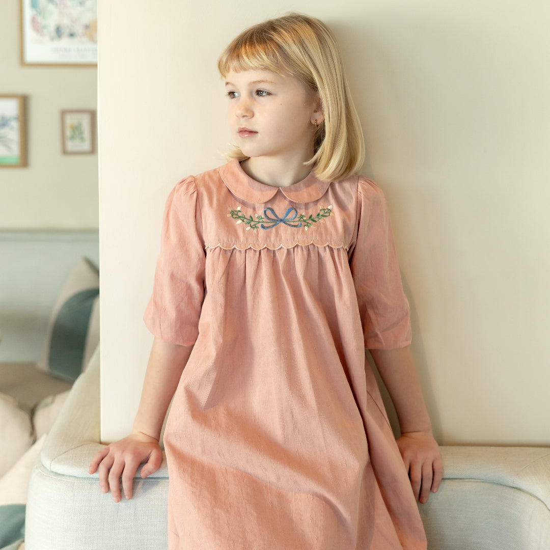 Pink Scalloped Embroidered Dress