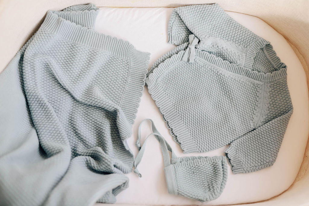 Blue Moss Knit Baby Set