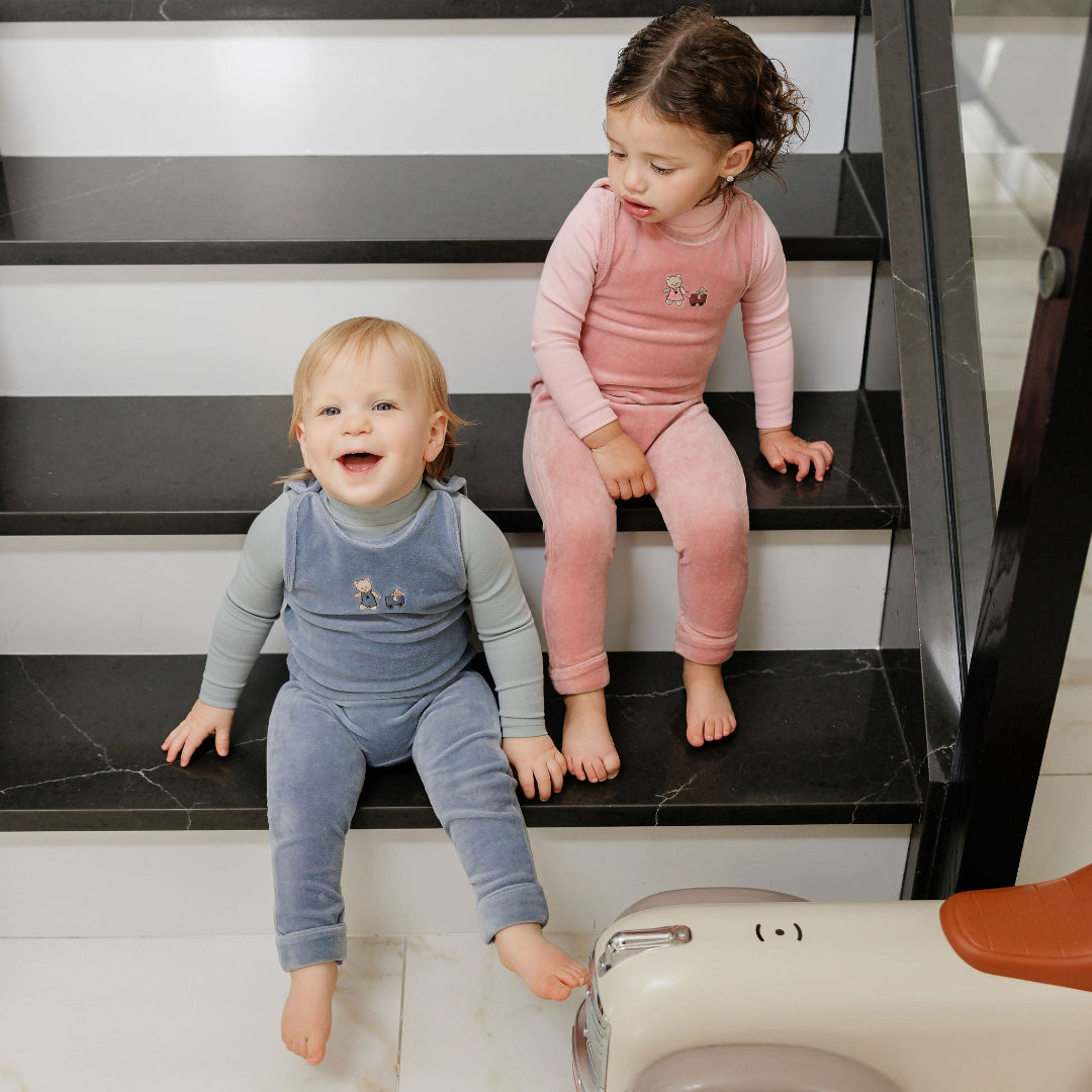 Pink Embroidered Bear Collection Mockneck Bodysuit & Overall