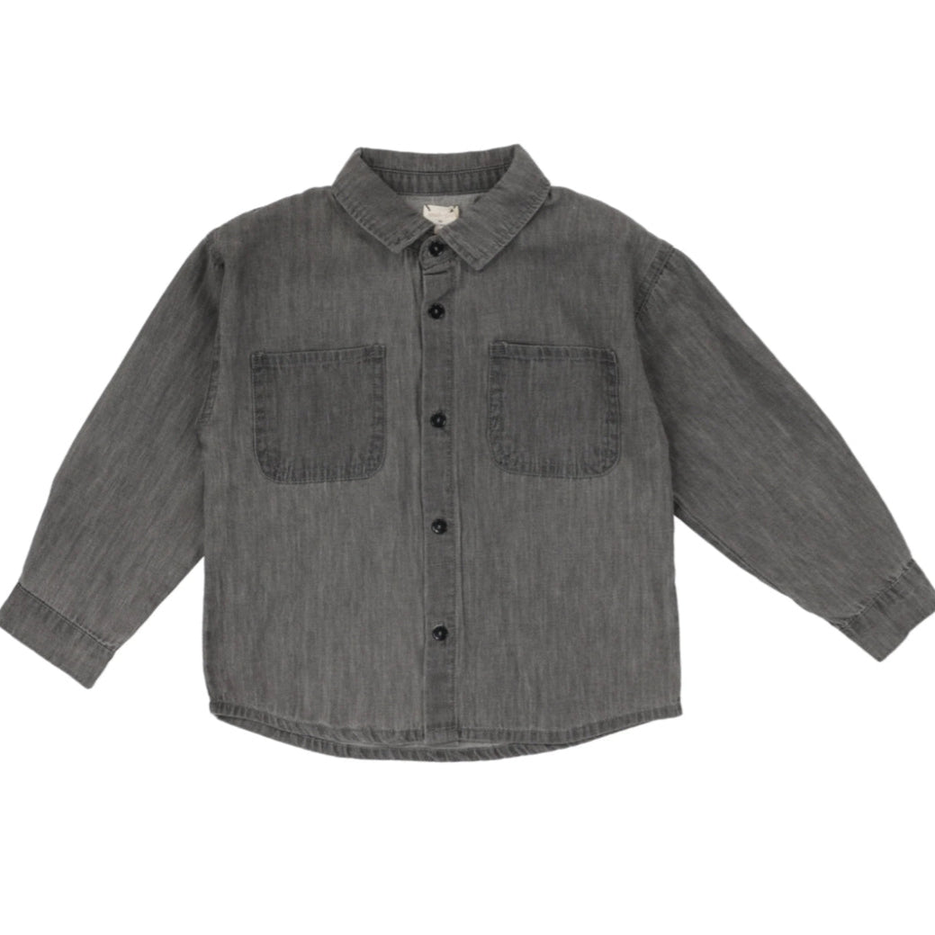 Grey Wash Denim Tencel Button Down Shirt