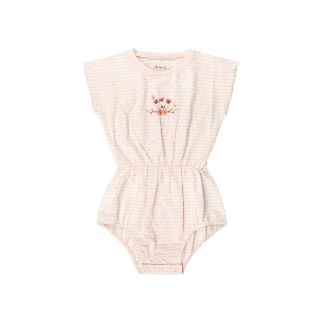 Ivory/ Pink Floral Stripe Collection Romper