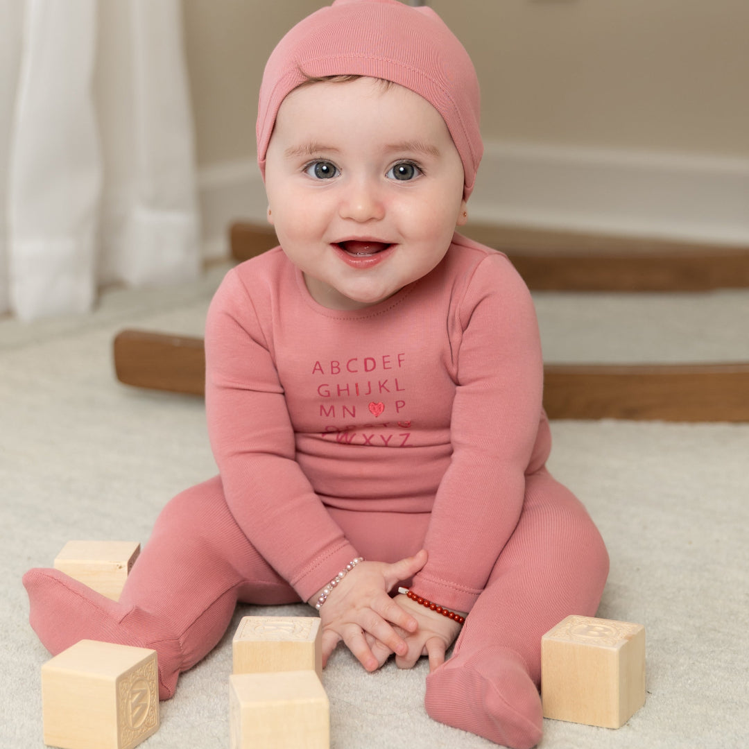 Rasberry I Love You Footie/Bonnet