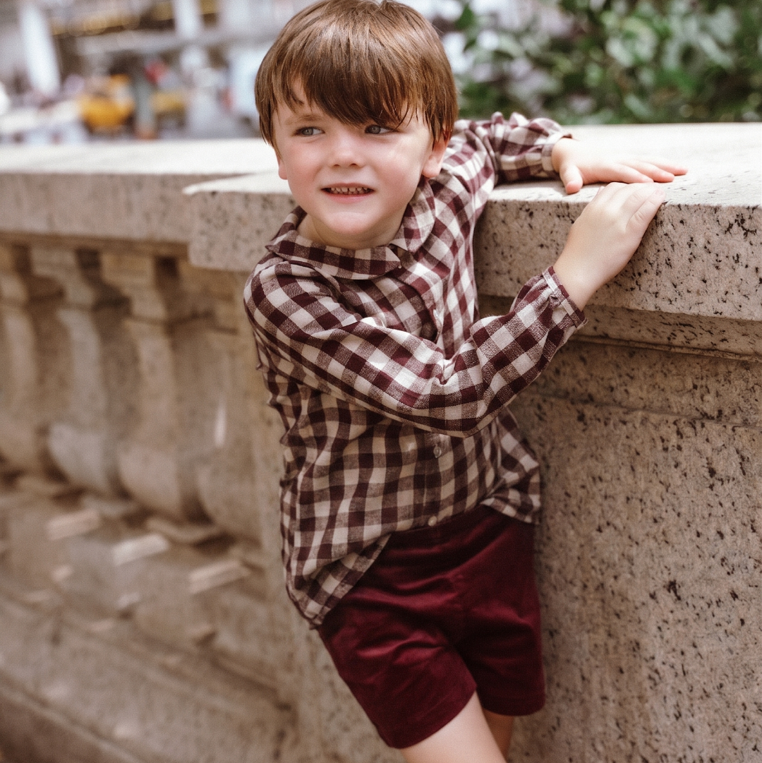Burgundy Gingham Plaid Shirt