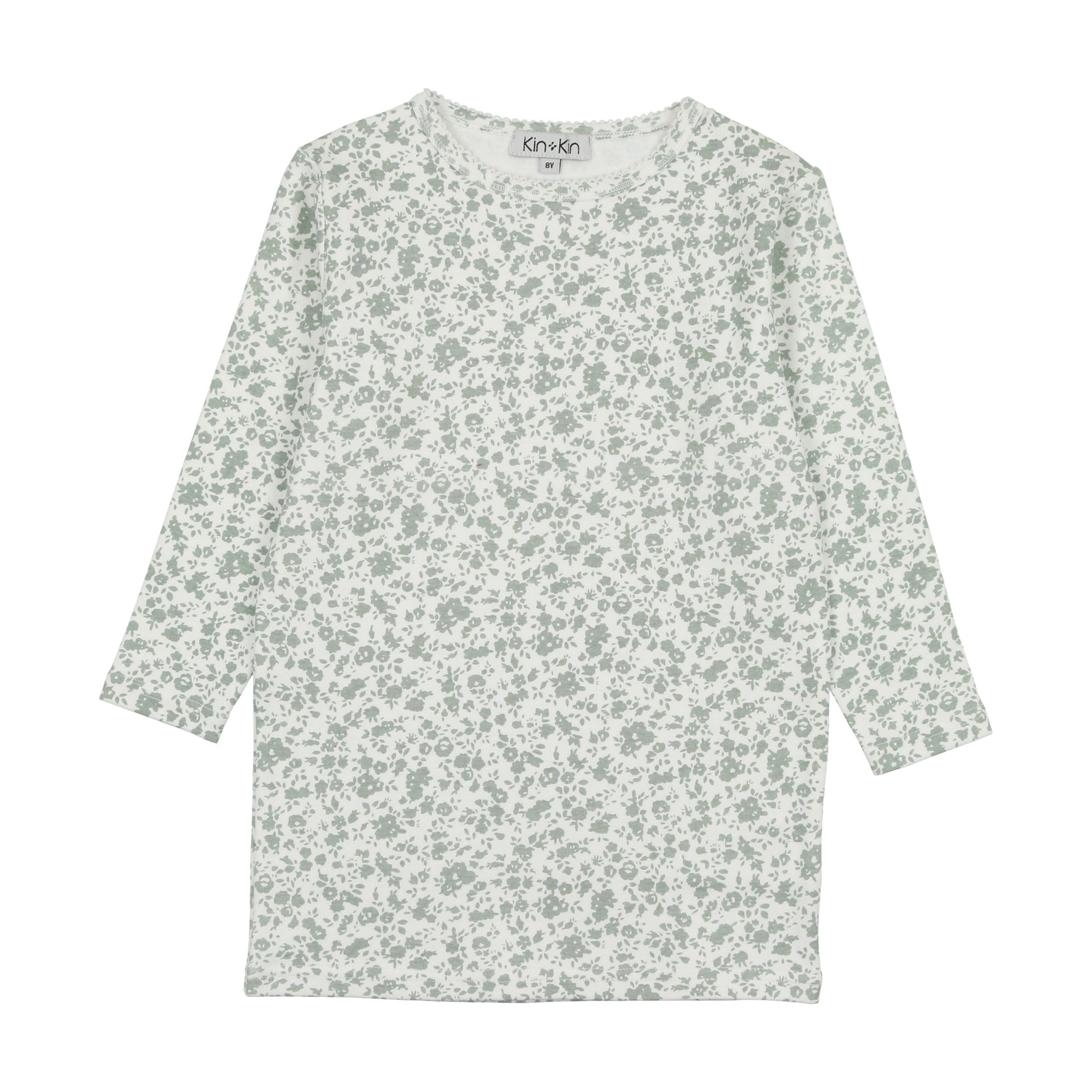 Floral Green Three Quarter Sleeve T-Shirt