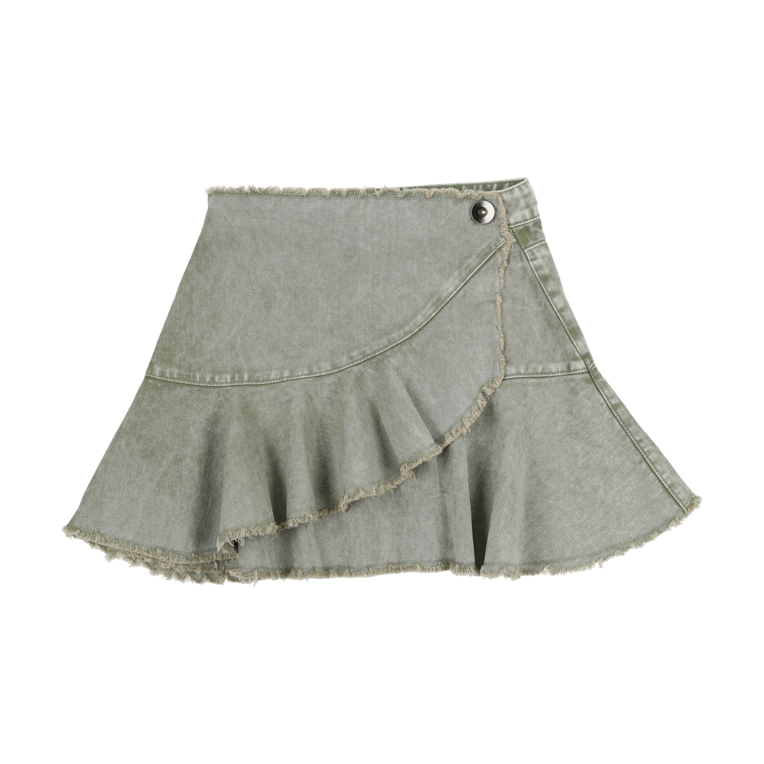 Green Wash Denim Frayed Edge Skirt