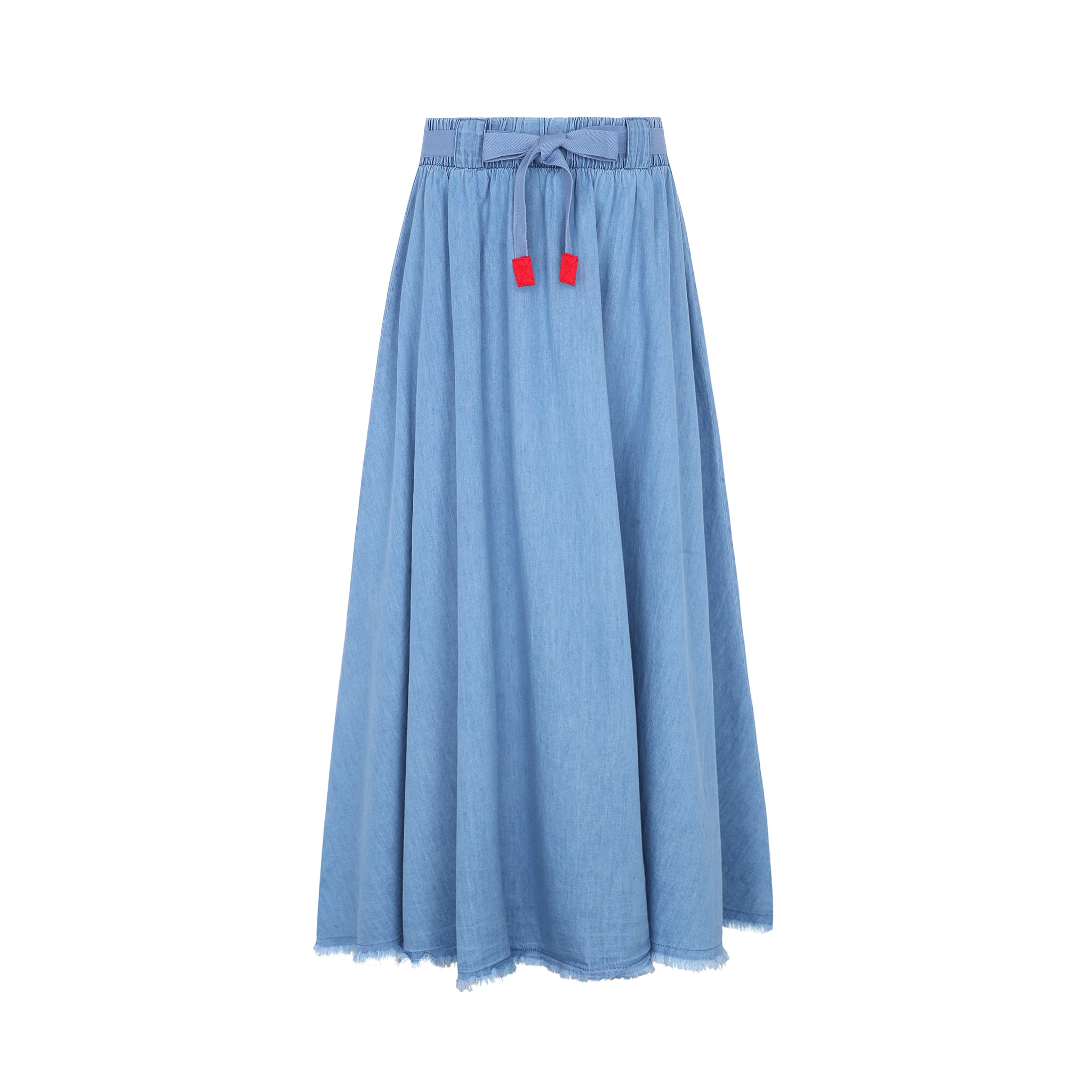 Light Blue Denim Maxi Skirt with Drawstring