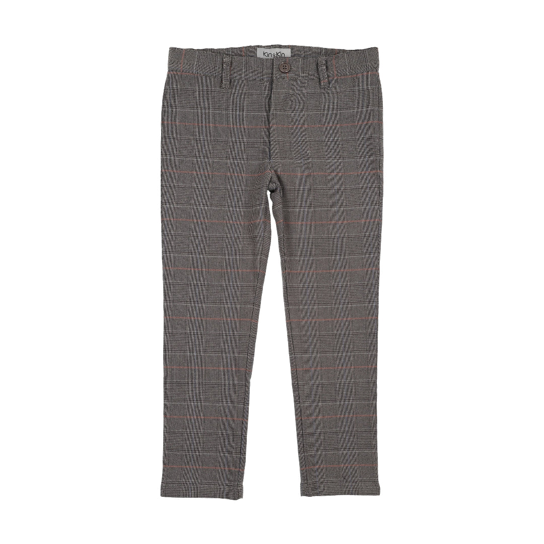 Grey Plaid Boys Long Pants