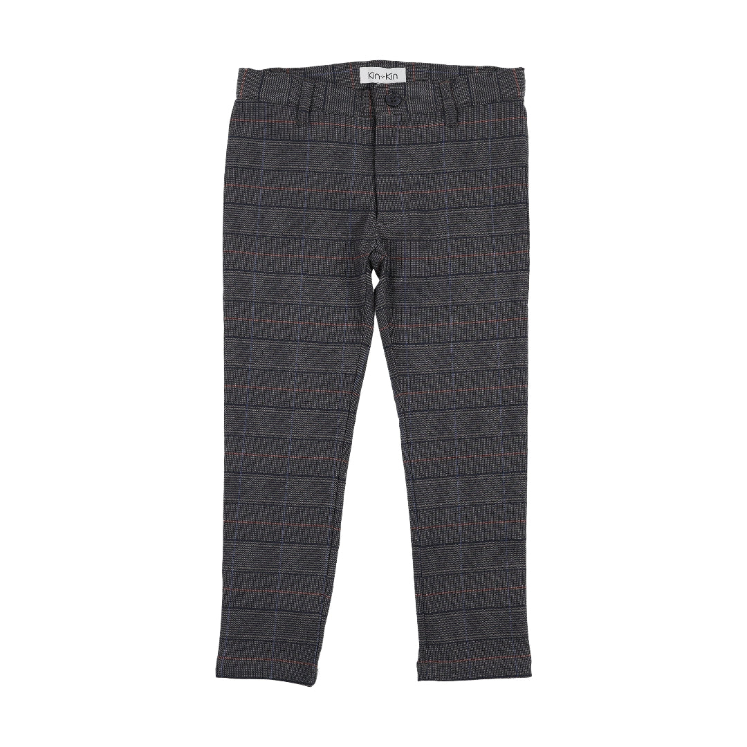 Navy Plaid Boys Long Pants