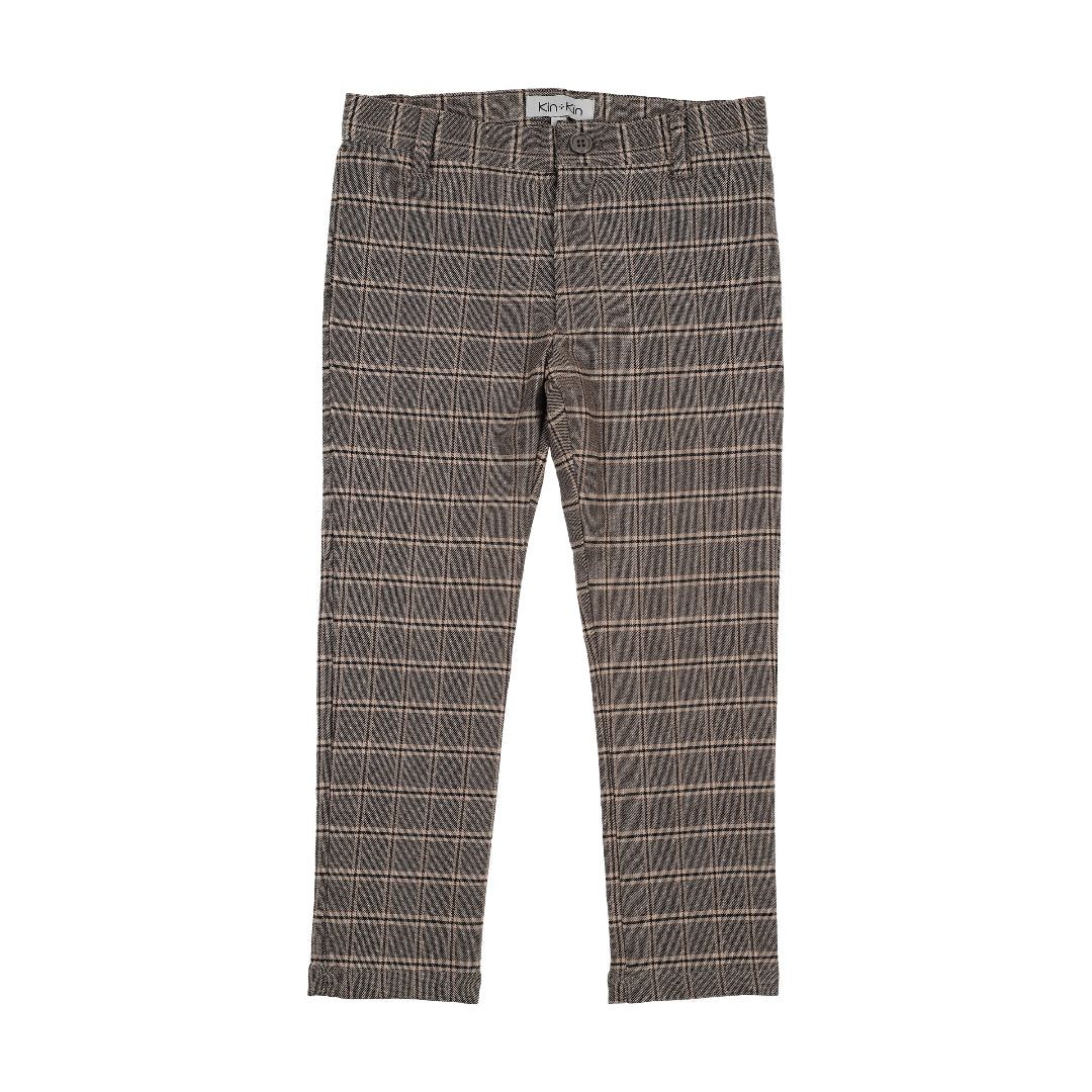 Grey Checked Boys Long Pants