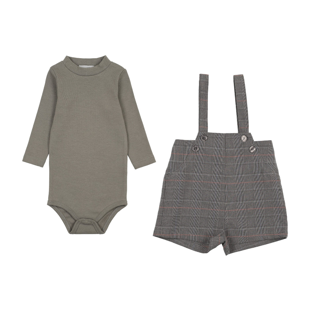 Grey Plaid Baby Overall + Onesie Set